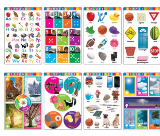 Early Fundamental Skills Poster Pack Colors, Shapes, Numbers, Opposites, Alphabet, Seasons
